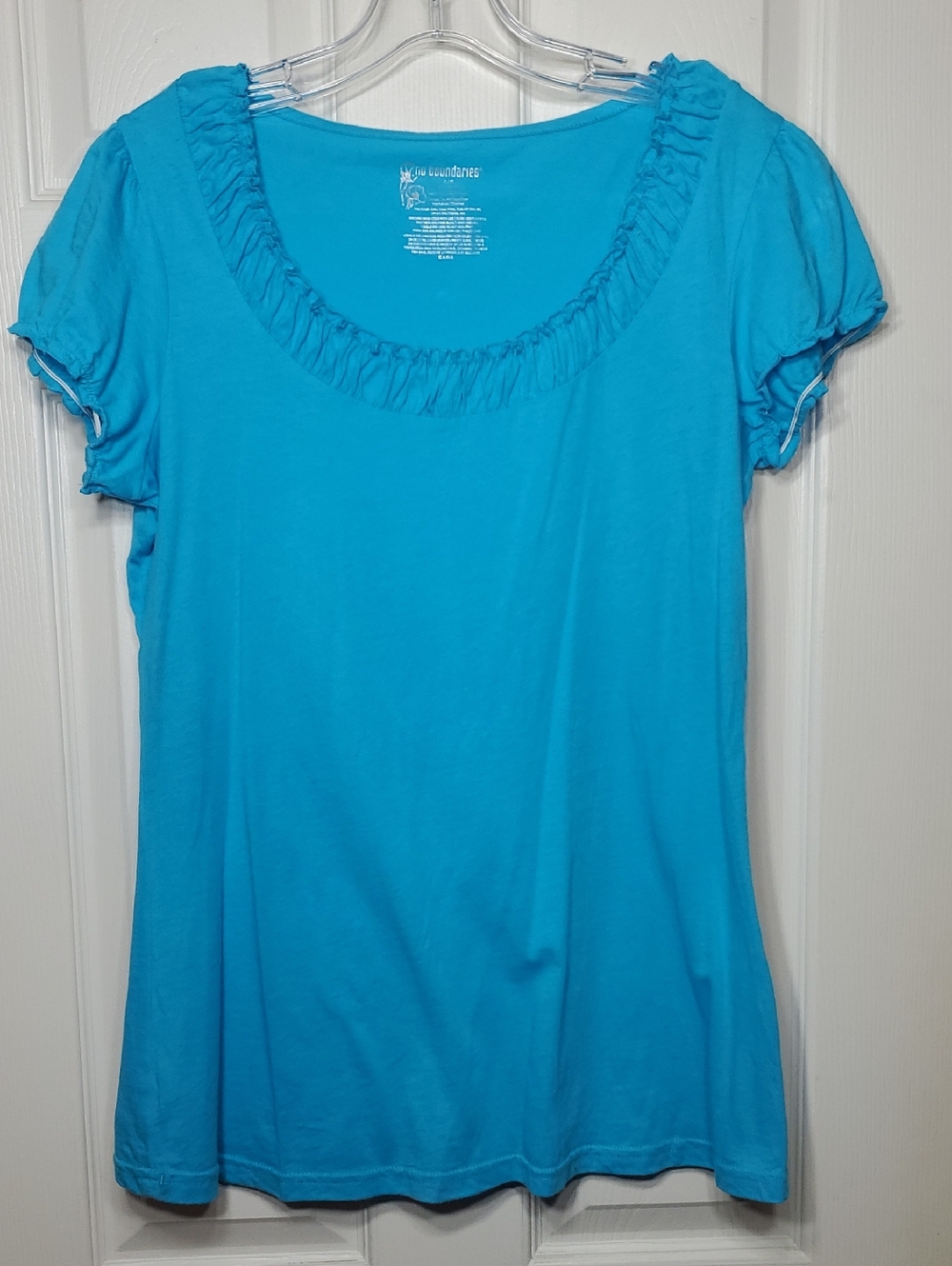 Blue Ruched Short Sleeve Top Juniors Large 11/13